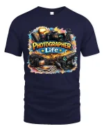 Photographer Life Camera Gear Graphic T Shirt Creative - navy t-shirt on white background
