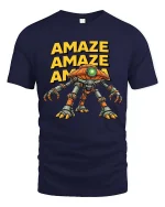 Amaze Robot Graphic T Shirt Funny Sci Fi Gamer Style Tee - navy t-shirt on white background