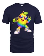 Rainbow Lemon Singer Graphic T Shirt Funny Party Vibes - navy t-shirt on white background