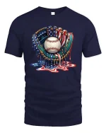 Patriotic Baseball Glove Graphic T Shirt USA Drip Style - navy t-shirt on white background
