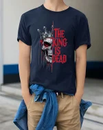 The King Is Dead Skull Crown Graphic T Shirt Dark Gothic - model wearing navy tee with hands in pockets