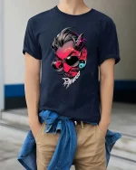 Devil Punk Yin Yang Graphic T Shirt Dark Street Style - model wearing navy tee with hands in pockets