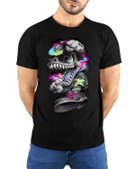 Neon Graffiti Wolf Street Art Graphic T Shirt Urban Style - model wearing black tee with hands behind back