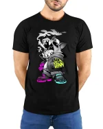 Street Wolf Graffiti Graphic T Shirt Urban Edgy Style - model wearing black tee with hands behind back