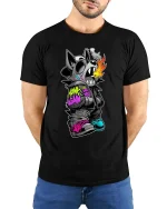 Street Dog Honk Again Graphic T Shirt Urban Graffiti Vibe - model wearing black tee with hands behind back