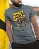Amaze Robot Graphic T Shirt Funny Sci Fi Gamer Style Tee - model wearing grey tee, leaning on column