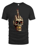 Dark Skull Hand Gesture Rebel Graphic Street tshirt Edge - black t-shirt on white background