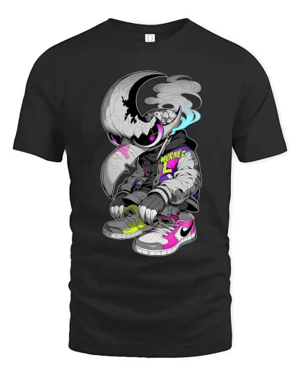 Moon Raven Streetwear Sneaker Art Urban Graphic tshirt - black t-shirt on white background
