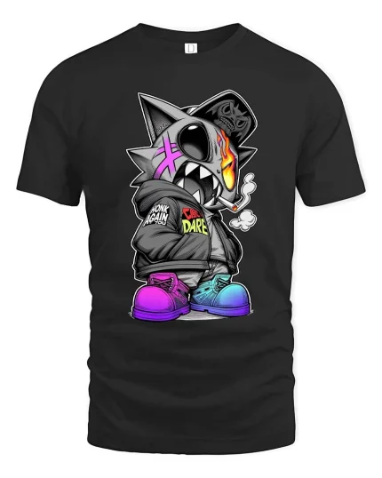 Street Punk Shark Fire Skull Urban Graphic tshirt Style - black t-shirt on white background