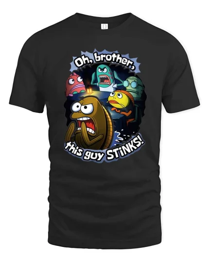 Funny Oh Brother This Guy Stinks Meme Cartoon tshirt - black t-shirt on white background