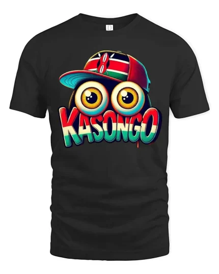 Kasongo Big Eyes Cartoon Urban Style Graphic tshirt - black t-shirt on white background