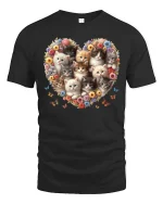 Cute Kitten Flower Heart Aesthetic Cat Lover tshirt Style - black t-shirt on white background