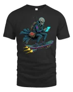 Cyber Alien Hoverboard Tech Streetwear Graphic tshirt - black t-shirt on white background