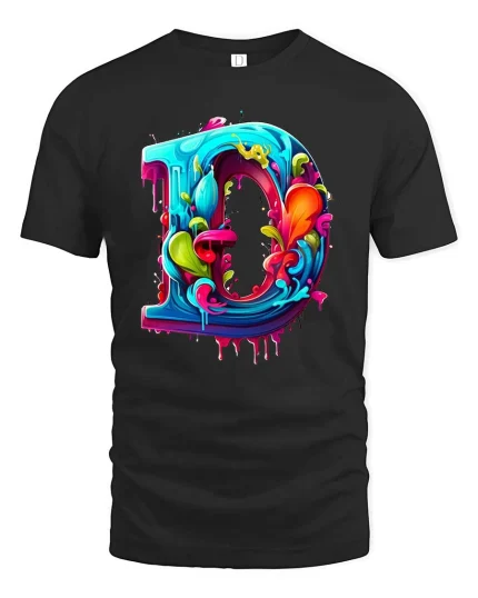Color Splash Letter D Graffiti Art Style tshirt Vivid Ink - black t-shirt on white background