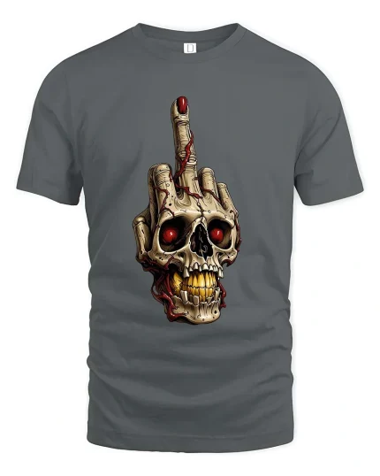 Dark Skull Hand Gesture Rebel Graphic Street tshirt Edge - gray t-shirt on white background