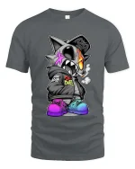 Street Punk Shark Fire Skull Urban Graphic tshirt Style - gray t-shirt on white background