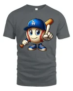 Cute Baseball Cartoon Player LA Style Graphic tshirt - gray t-shirt on white background