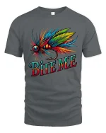 Bite Me Fishing Fly Colorful Angler Graphic tshirt Fun - gray t-shirt on white background