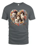 Cute Kitten Flower Heart Aesthetic Cat Lover tshirt Style - gray t-shirt on white background