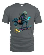 Cyber Alien Hoverboard Tech Streetwear Graphic tshirt - gray t-shirt on white background