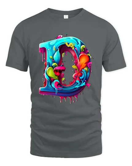 Color Splash Letter D Graffiti Art Style tshirt Vivid Ink - gray t-shirt on white background