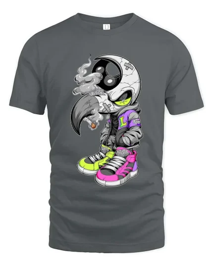 Street Raven Skull Sneaker Style Urban Graphic tshirt - gray t-shirt on white background