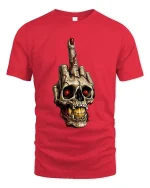 Dark Skull Hand Gesture Rebel Graphic Street tshirt Edge - red t-shirt on white background