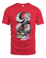 Moon Raven Streetwear Sneaker Art Urban Graphic tshirt - red t-shirt on white background