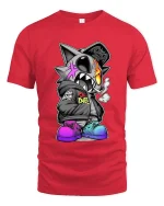 Street Punk Shark Fire Skull Urban Graphic tshirt Style - red t-shirt on white background