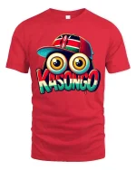 Kasongo Big Eyes Cartoon Urban Style Graphic tshirt - red t-shirt on white background