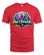 FactSpark Brain Quiz Science Knowledge Graphic tshirt - red t-shirt on white background