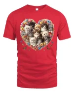Cute Kitten Flower Heart Aesthetic Cat Lover tshirt Style - red t-shirt on white background
