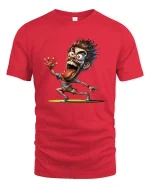Crazy Cartoon Runner Funny Expression Street Style tshirt - red t-shirt on white background