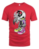 Street Raven Skull Sneaker Style Urban Graphic tshirt - red t-shirt on white background