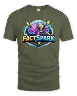FactSpark Brain Quiz Science Knowledge Graphic tshirt - military green t-shirt on white background