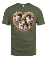 Cute Kitten Flower Heart Aesthetic Cat Lover tshirt Style - military green t-shirt on white background