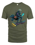 Cyber Alien Hoverboard Tech Streetwear Graphic tshirt - military green t-shirt on white background