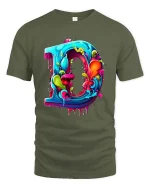 Color Splash Letter D Graffiti Art Style tshirt Vivid Ink - military green t-shirt on white background