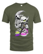 Moon Raven Skull Street Art Graffiti Style tshirt Edge - military green t-shirt on white background