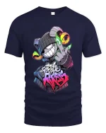 Neon Rebel Ram Street Art Graffiti Attitude tshirt Style Pro - navy t-shirt on white background