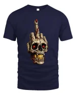 Dark Skull Hand Gesture Rebel Graphic Street tshirt Edge - navy t-shirt on white background