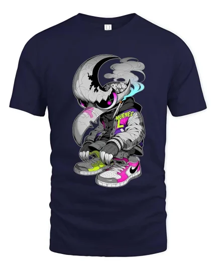 Moon Raven Streetwear Sneaker Art Urban Graphic tshirt - navy t-shirt on white background