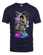 Street Punk Shark Fire Skull Urban Graphic tshirt Style - navy t-shirt on white background