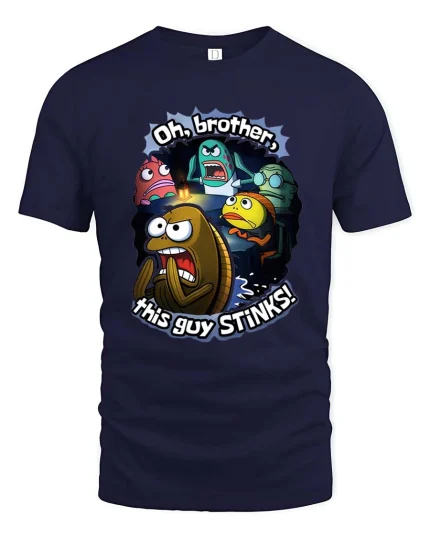 Funny Oh Brother This Guy Stinks Meme Cartoon tshirt - navy t-shirt on white background