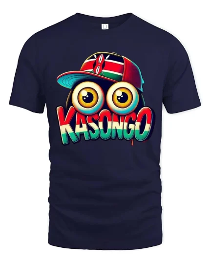 Kasongo Big Eyes Cartoon Urban Style Graphic tshirt - navy t-shirt on white background