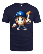 Cute Baseball Cartoon Player LA Style Graphic tshirt - navy t-shirt on white background