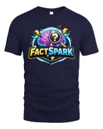 FactSpark Brain Quiz Science Knowledge Graphic tshirt - navy t-shirt on white background