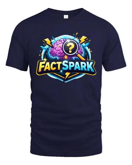 FactSpark Brain Quiz Science Knowledge Graphic tshirt - navy t-shirt on white background