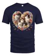 Cute Kitten Flower Heart Aesthetic Cat Lover tshirt Style - navy t-shirt on white background