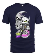 Moon Raven Skull Street Art Graffiti Style tshirt Edge - navy t-shirt on white background